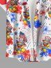 Patriotic American Flag Duck Fireworks Print Hawaii Button Pocket Shirt For Men -  