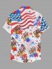 Patriotic American Flag Duck Fireworks Print Hawaii Button Pocket Shirt For Men -  