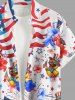 Patriotic American Flag Duck Fireworks Print Hawaii Button Pocket Shirt For Men -  