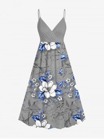 Robe hawaïenne cache-cœur à imprimé floral et feuilles grande taille - GRAY - 2X