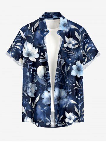 Chemise hawaïenne grande taille à imprimé floral et feuilles, boutons et poche pour homme - DEEP BLUE - 4XL
