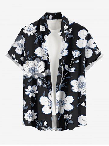 Chemise hawaïenne grande taille à imprimé floral et feuilles, boutons et poches pour homme - BLACK - XL