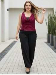 Plus Size Cowl Neck Cinched Rose Lace Tank Top -  