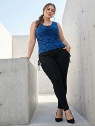 Plus Size Cowl Neck Cinched Rose Lace Tank Top -  