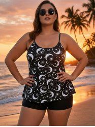 Gothic 3D Moon Star Glitter Print Boyleg Tankini Swimsuit (Adjustable Shoulder Strap) -  