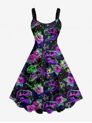 Robe débardeur hawaïenne à imprimé fleurs, grenouilles, dinosaures et étoiles, grande taille - Pourpre  XXS