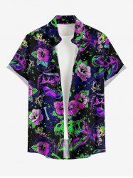 Flowers Frog Dinosaur Stars Print Buttons Pocket Hawaii Shirt For Men -  