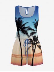 Coconut Tree Ombre Colorblock Print Cinched Hawaii Romper -  