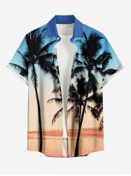 Chemise hawaïenne grande taille pour homme, imprimé colorblock ombré cocotier, boutons et poche. - Bleu clair 4XL