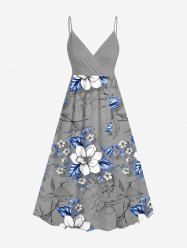 Flower Leaf Print Surplice Hawaii Cami Dress -  
