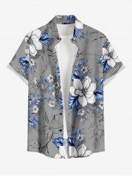 Flower Leaf Print Buttons Pocket Hawaii Shirt For Men -  