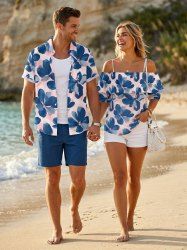 Flowers Watercolor Print Matching Hawaii Beach Outfit For Couples -  