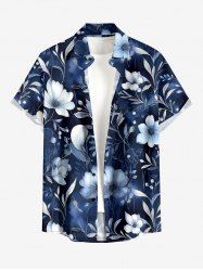 Chemise hawaïenne grande taille à imprimé floral et feuilles, boutons et poche pour homme - Bleu profond 4XL