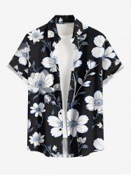 Flower Leaf Print Buttons Pocket Hawaii Shirt For Men -  