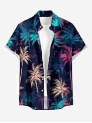 Coconut Tree Galaxy Print Hawaii Button Pocket Shirt For Men -  