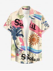 Coconut Tree Sun Flower Letter Print Hawaii Button Pocket Shirt For Men -  