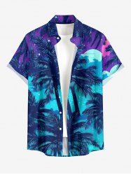 Plus Size Coconut Tree Galaxy Cloud Moon Print Hawaii Button Pocket Shirt For Men -  