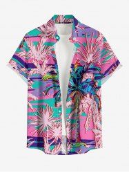 Coconut Tree Plant Print Hawaii Button Pocket Shirt For Men - violet lavande 2XL