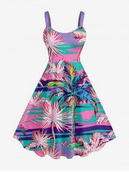 Coconut Tree Plant Print Hawaii A Line Dress - violet lavande XXS