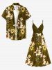 Ensemble de plage hawaïen assorti grande taille à imprimé fleurs et feuilles pour couples - Olive Verte 