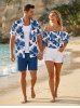 Flowers Watercolor Print Matching Hawaii Beach Outfit For Couples -  