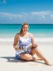 High Waist Rose Print Plus Size & Curve Modest Tankini Swimsuit -  