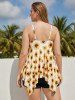 Maillot de Bain Tankini Mouchoir Courbe Sanglé à Imprimé Tournesol de Grande Taille à Volants - Jaune 5X