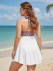 Plus Size & Curve Halter Plaid Skull Print Backless Gothic Modest Tankini  Swimsuit -  