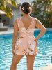 Maillot de bain tankini grande taille à imprimé fleurs, feuilles et branches, coupe shorty - orange clair 1X | US 14-16