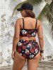 Skull Rose Flower Leaf Heart Print Lace Up Tankini Swimsuit (Adjustable Shoulder Strap) -  
