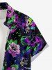 Tenue de plage hawaïenne assortie grande taille à imprimé fleurs, grenouilles, dinosaures et étoiles pour couples - Pourpre  