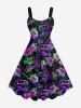 Tenue de plage hawaïenne assortie grande taille à imprimé fleurs, grenouilles, dinosaures et étoiles pour couples - Pourpre  