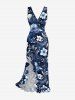 Tenue de plage assortie à imprimé floral et feuilles pour couples, style hawaïen - Bleu profond 