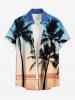 Ensemble hawaïen assorti chemise et barboteuse grande taille, tenue de plage à imprimé colorblock ombré cocotier pour couples - Bleu 