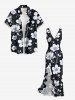 Robe hawaïenne à imprimé floral et feuilles, à volants et fente cache-cœur - Noir XXL