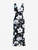 Robe hawaïenne à imprimé floral et feuilles, à volants et fente cache-cœur - Noir XXL