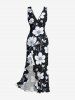 Robe hawaïenne à imprimé floral et feuilles, à volants et fente cache-cœur - Noir XXL