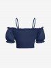 Cold Shoulder Puff Sleeve Cinched Solid Top -  