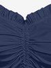 Cold Shoulder Puff Sleeve Cinched Solid Top -  