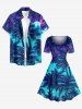 Coconut Tree Galaxy Cloud Moon Print Hawaii A Line Dress - Bleu 2X