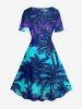 Coconut Tree Galaxy Cloud Moon Print Hawaii A Line Dress - Bleu 2X