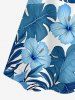 Tropical Leaf Hibiscus Flower Print Hawaii Cold Shoulder Ruffles Blouse - Bleu M