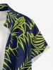 Tropical Leaf Hibiscus Flower Print Hawaii Button Pocket Shirt For Men -  
