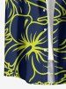 Tropical Leaf Hibiscus Flower Print Hawaii Button Pocket Shirt For Men -  