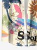 Coconut Tree Sun Flower Letter Print Hawaii Button Pocket Shirt For Men -  