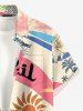 Coconut Tree Sun Flower Letter Print Hawaii Button Pocket Shirt For Men -  