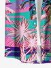 Coconut Tree Plant Print Hawaii Button Pocket Shirt For Men - violet lavande M