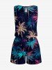 Plus Size Coconut Tree Galaxy Print Hawaii Drawstring Pocket Romper -  