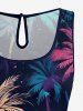Plus Size Coconut Tree Galaxy Print Hawaii Drawstring Pocket Romper -  