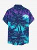 Plus Size Coconut Tree Galaxy Cloud Moon Print Hawaii Button Pocket Shirt For Men -  